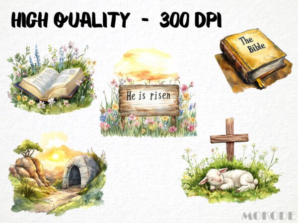 Christian Easter Clipart 41 Png, Watercolor New Testament Jesus Christ is Risen, Religious Holiday, Cross Art, Bible Resurrection Sunday - Image 2