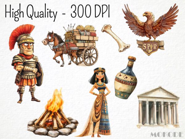 Funny Roman Empire Clipart 61 Png, Quirky Caesar, Cartoon Ancient History Watercolor Rome Colosseum, Roman Soldier Digital Art, Scrapbooking - Image 2