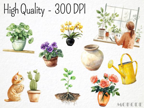 Plant Lover Clipart 62 Png,  Watercolor Homegrown Plants, Tulip Flower, Herbs Botanical Healthy Art, Vegan Life Digital Art Commercial Use - Image 2
