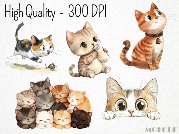 Funny Cat Life Clipart 65 Png, Cute Kitten Watercolor, Quirky Cat, Pet owner Gift, Cat Tree Cartoon, Baby Kitty Digital Download Prints - Image 2