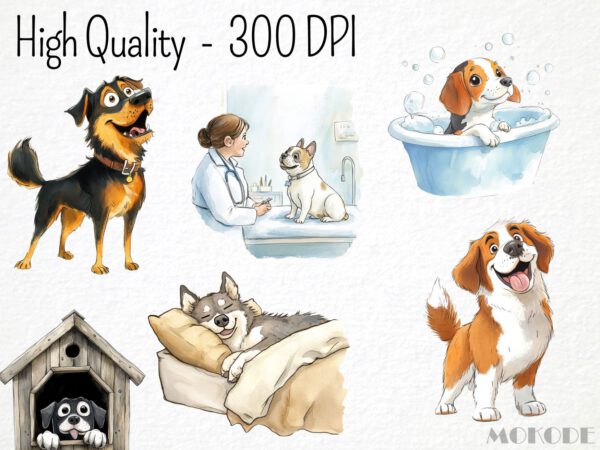 Funny Dog Life Clipart 68 Png, Cute Puppy Watercolor, Quirky Dog, Pet owner Gift, Dog Toy Cartoon, Labrador, Bulldog Digital Download Prints - Image 2