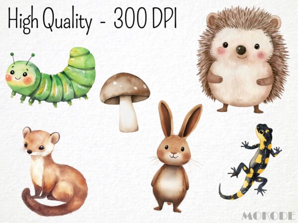 Watercolor Cute Animals Clipart 46 Png, Cute Nursery Woodland, Owl Art, Baby Fox, Aquarelle Insects, Printable Digital File, Invitation card - Image 2