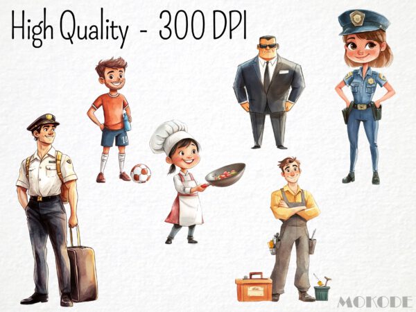 Watercolor Jobs Clipart 47 Png, Cartoon Professions Graphics, Career Illustration, Teacher Digital Prints, Instant Download, Scrapbooking - Image 2