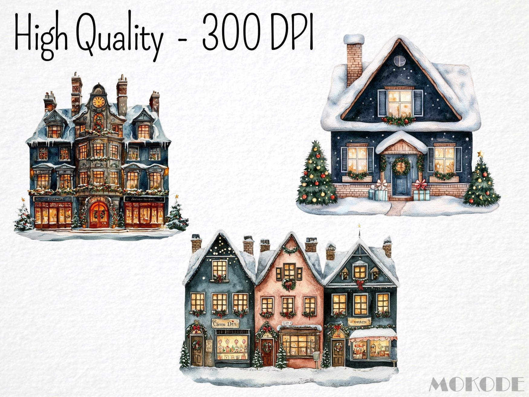 Watercolor Christmas City Clipart 31 Png, Festive Spirit, Winter House Landscape, Snowy Village Building Commercial Use, Digital Download - Image 2