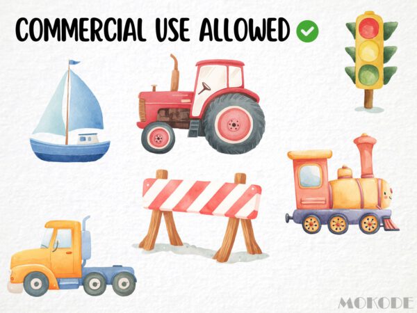 Cute Traffic Clipart 48 Png, Watercolor Cars City Illustration, Kindergarden Nursery Vehicles, Street Sign, Fire Truck Commercial Use - Image 6