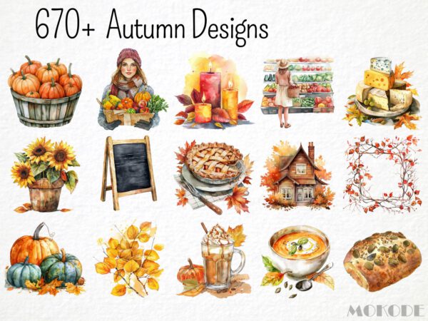 Watercolor Autumn Megabundle, Fall Season Clipart, Autumn Forest Pumpkin, Cozy Autumn, Woodland Animals, Landscapes, Digital Download - Image 4