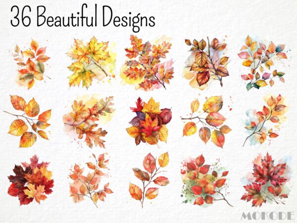 Watercolor Autumn Leaves Clipart 36 Png, Fall Leaves Season Graphics, Autumn Crafting, Card Making, Mixed Media Fall Forest, Commercial Use - Image 4