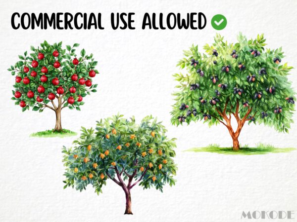 Fruit Trees Clipart 39 Png, Watercolor Summer Fruits Garden, Home Grown Apple Tree Instant Download, Scrapbook, Digital Art Commercial Use - Image 5