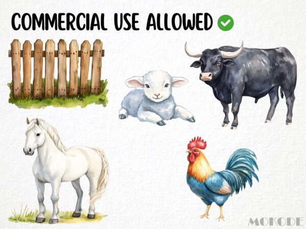 Barn Animals Clipart 47 Png, Watercolor Farm, Cute Cow Illustration, Sheep Art, Goat Clipart, Pig, Horse, Chicken Coop, Digital Download - Image 6