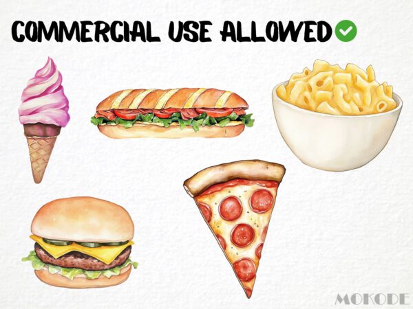 Watercolor Fast Food Clipart 22 Png, Cute Hot Dog, Kids Illustration, Junk Food, Burger and Fries Clipart Digital Prints, Commercial Use - Image 5