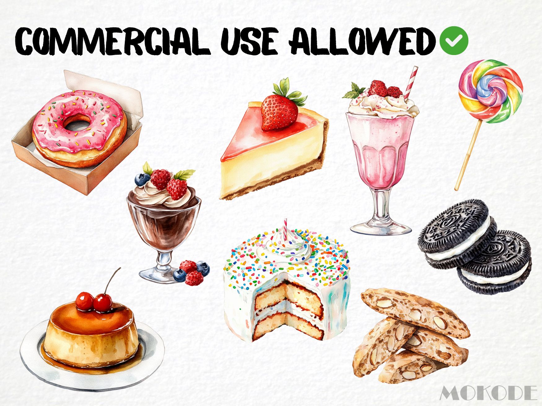 Watercolor Sweet Treats Clipart 86 Png, Cakes & Cookies Illustrations Chocolate Art, Birthday Cake, Ice Cream Digital Prints, Commercial Use - Image 5