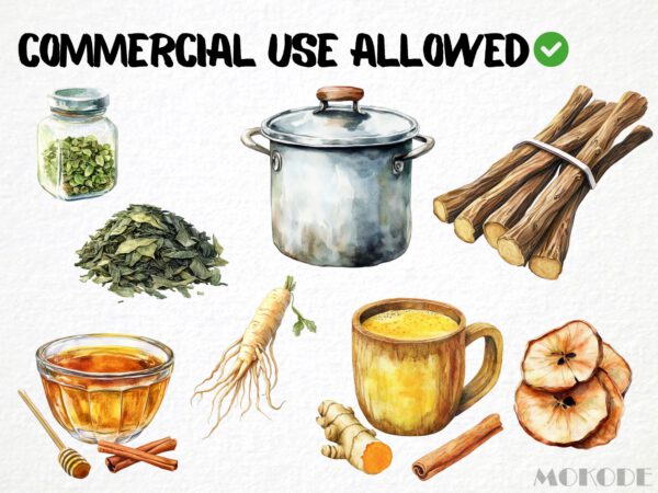 Watercolor Natural Remedies Clipart 66 Png, Homemade Medicine, Cooking Ingredients, Vegetable Food, Herbs Art Digital Prints, Commercial Use - Image 5