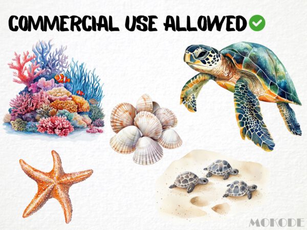 Watercolor Beach Nature Clipart 61 Png, Tropical Ocean, Summer Png, Marine Life Digital Prints, Commercial Use, Card Making Instant Download - Image 4