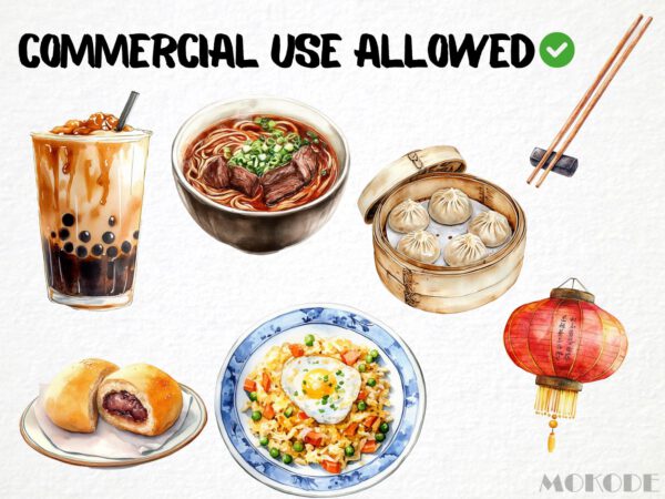 Watercolor Chinese Food Clipart 62 Png, Asian Kitchen Graphics, Rice China Food, Bubble Tee, Baozi Art, Digital Prints, Commercial Use - Image 4