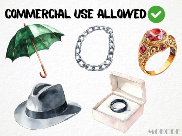Accessories Clipart 60 Png, Luxury Items Watercolor Fashion Illustration, Girly Jewelry, Watch Clipart, Learning Material, Digital Download - Image 4