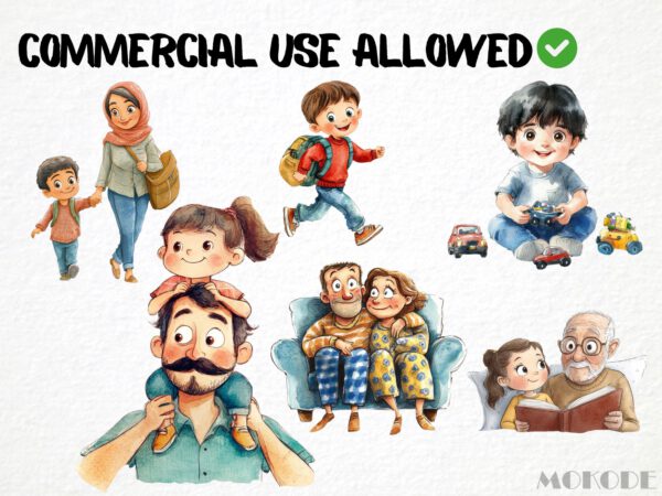 Funny Family Clipart 38 Png, Watercolor Kids Graphics, Mom and Dad Illustration, Quirky Baby Gift Art, Digital Prints, Instant Download - Image 4