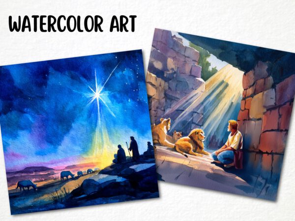 Bible Landscapes 98 Png, Watercolor Old and New Testament Jesus Christ, Bible Stories Christian Scenes, Clipart Religious Sunday School Art - Image 3