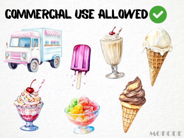 Watercolor Summer Food Clipart 51 Png, Ice Cream Illustration, Coconut Fruits Watermelon, BBQ Party Pizza Digital Prints, Commercial Use - Image 4
