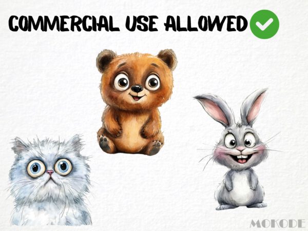 Funny Animals Clipart 28 Png, Cute Caricature Pets, Cat Watercolor, Funny Raccoon, Cartoon Animals, Digital Prints, Sticker Scrapbooking - Image 4