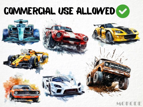 Cool Cars Watercolor Clipart 37 Png, Racecar Graphics, Supercar Racing Tshirt Design Commercial Use, Boy Gift, Instant Download Digital - Image 4
