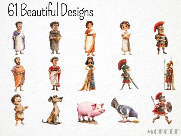Funny Roman Empire Clipart 61 Png, Quirky Caesar, Cartoon Ancient History Watercolor Rome Colosseum, Roman Soldier Digital Art, Scrapbooking - Image 3