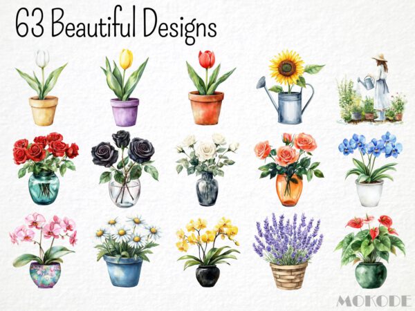 Plant Lover Clipart 62 Png,  Watercolor Homegrown Plants, Tulip Flower, Herbs Botanical Healthy Art, Vegan Life Digital Art Commercial Use - Image 3