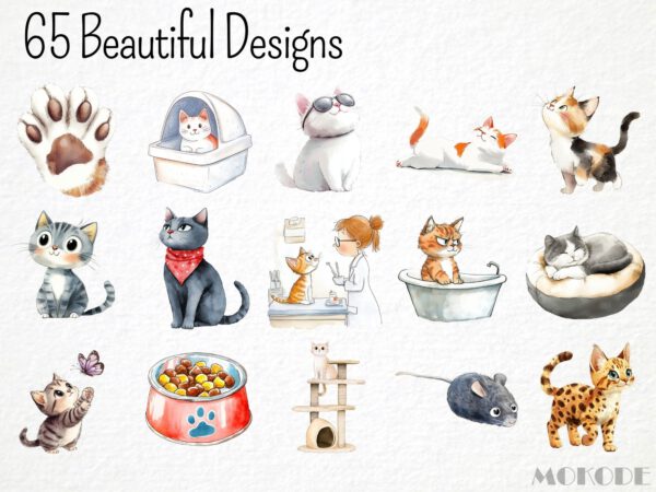 Funny Cat Life Clipart 65 Png, Cute Kitten Watercolor, Quirky Cat, Pet owner Gift, Cat Tree Cartoon, Baby Kitty Digital Download Prints - Image 3