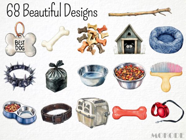 Funny Dog Life Clipart 68 Png, Cute Puppy Watercolor, Quirky Dog, Pet owner Gift, Dog Toy Cartoon, Labrador, Bulldog Digital Download Prints - Image 3