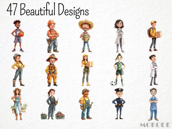 Watercolor Jobs Clipart 47 Png, Cartoon Professions Graphics, Career Illustration, Teacher Digital Prints, Instant Download, Scrapbooking - Image 3