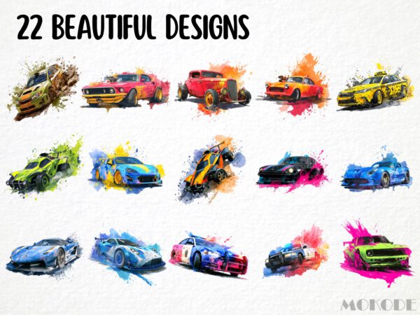 Cool Cars Clipart 22 Png, Race Car Color Splash Tshirt Design Clipart, POD Boys T shirt Graphics, Fast Racing Car Watercolor, Commercial Use - Image 3