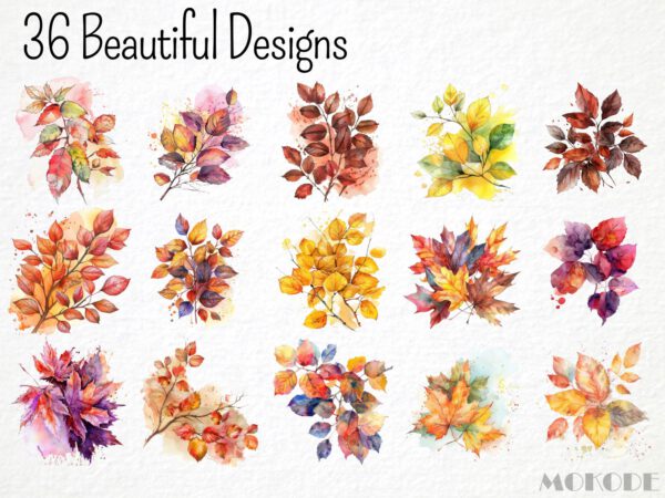 Watercolor Autumn Leaves Clipart 36 Png, Fall Leaves Season Graphics, Autumn Crafting, Card Making, Mixed Media Fall Forest, Commercial Use - Image 3