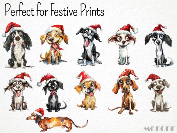 Funny Christmas Dogs Clipart 41 Png, Festive Caricature Puppies, Quirky Dog Clipart, Pet Santa Hat Animals, Digital Prints Scrapbooking - Image 3