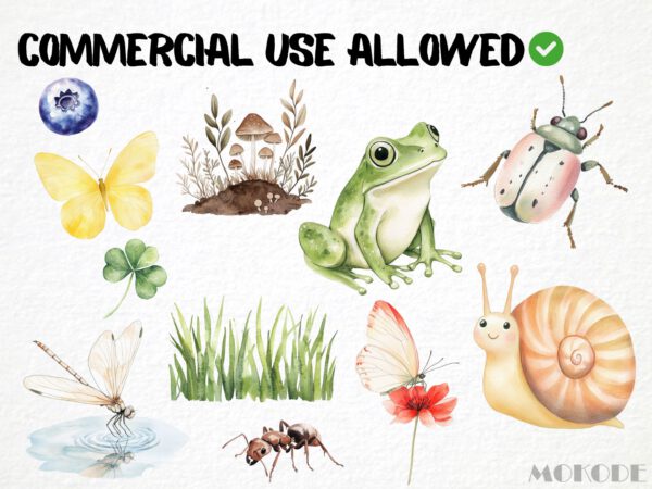Cute Tiny Forest Life Clipart 72 Png, Watercolor Mini Insects Nursery, Digital Download, Ladybug, Small Ants png, Commercial Use - Image 6