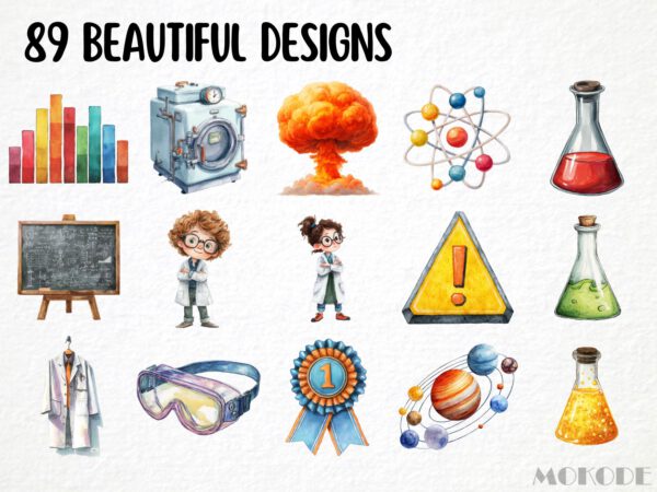 Science Lab Clipart 89 Png, Physics Watercolor Radioactive Atom Illustration, Chemistry Class Experiment, Maths Formula Digital Download - Image 4