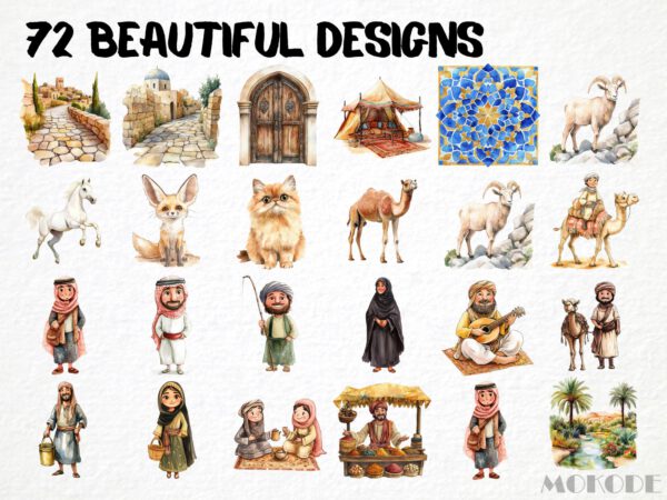 Watercolor Ancient Middle East Clipart 72 Png, Egypt Pyramid Illustration, Camel, Clay Pot, Digital Prints, Instant Download, Scrapbooking - Image 3