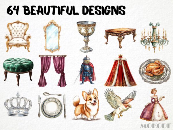 Watercolor King's Palace Clipart 64 Png, Royale Kingdom Clipart Fantasy King, Cute Princess Clipart Instant Download Crown Png, Junk Journal - Image 3