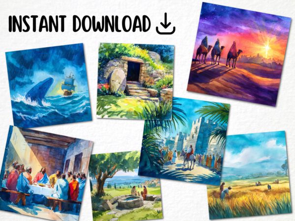 Bible Landscapes 98 Png, Watercolor Old and New Testament Jesus Christ, Bible Stories Christian Scenes, Clipart Religious Sunday School Art - Image 4