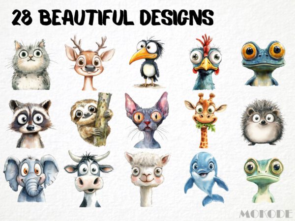 Funny Animals Clipart 28 Png, Cute Caricature Pets, Cat Watercolor, Funny Raccoon, Cartoon Animals, Digital Prints, Sticker Scrapbooking - Image 3