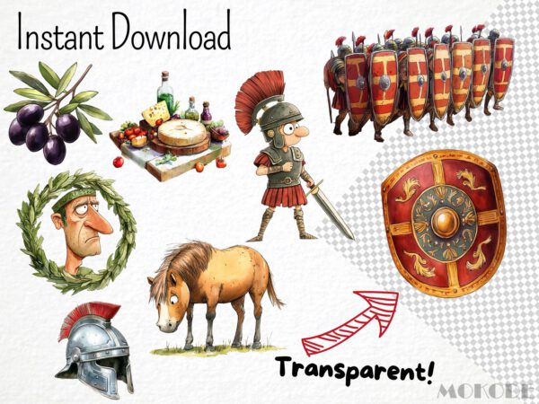 Funny Roman Empire Clipart 61 Png, Quirky Caesar, Cartoon Ancient History Watercolor Rome Colosseum, Roman Soldier Digital Art, Scrapbooking - Image 5