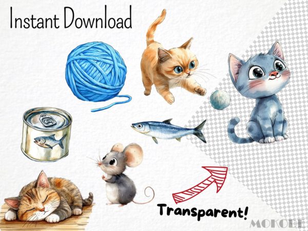 Funny Cat Life Clipart 65 Png, Cute Kitten Watercolor, Quirky Cat, Pet owner Gift, Cat Tree Cartoon, Baby Kitty Digital Download Prints - Image 5