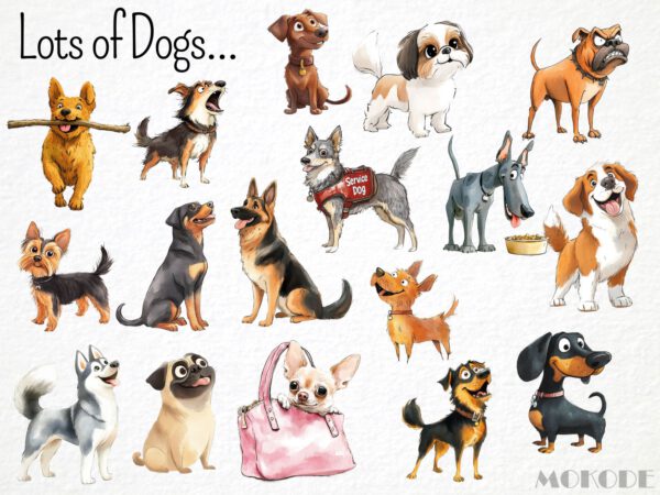 Funny Dog Life Clipart 68 Png, Cute Puppy Watercolor, Quirky Dog, Pet owner Gift, Dog Toy Cartoon, Labrador, Bulldog Digital Download Prints - Image 5