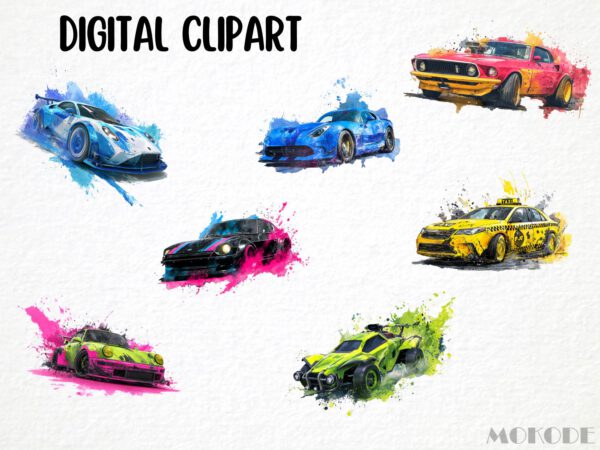 Cool Cars Clipart 22 Png, Race Car Color Splash Tshirt Design Clipart, POD Boys T shirt Graphics, Fast Racing Car Watercolor, Commercial Use - Image 4