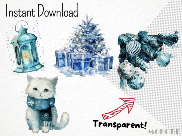 Watercolor Frosty Christmas Clipart 58 Png, Soft Cozy Winter Snow Clipart, Cold Winter Girl in Sweater Cute, Digital Prints Scrapbooking - Image 5
