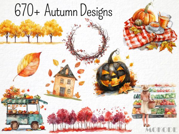 Watercolor Autumn Megabundle, Fall Season Clipart, Autumn Forest Pumpkin, Cozy Autumn, Woodland Animals, Landscapes, Digital Download - Image 3