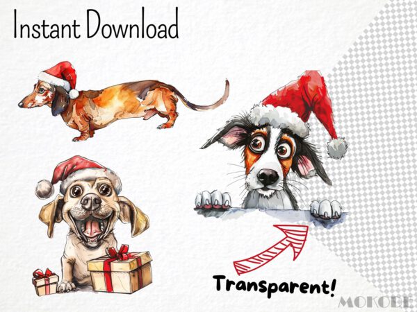 Funny Christmas Dogs Clipart 41 Png, Festive Caricature Puppies, Quirky Dog Clipart, Pet Santa Hat Animals, Digital Prints Scrapbooking - Image 5