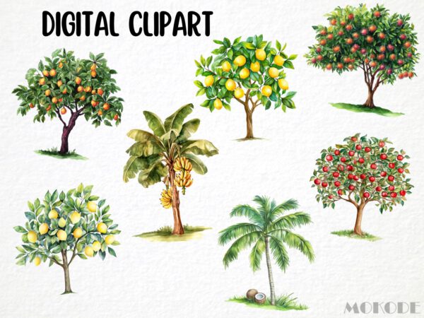 Fruit Trees Clipart 39 Png, Watercolor Summer Fruits Garden, Home Grown Apple Tree Instant Download, Scrapbook, Digital Art Commercial Use - Image 4