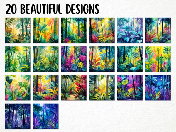 20 High Quality Watercolor Vibrant Jungle Designs Png, Amazon Rainforest Illustration, Scrapbook, Wall Art, Digital Download, Commercial Use - Image 3