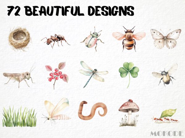 Cute Tiny Forest Life Clipart 72 Png, Watercolor Mini Insects Nursery, Digital Download, Ladybug, Small Ants png, Commercial Use - Image 4