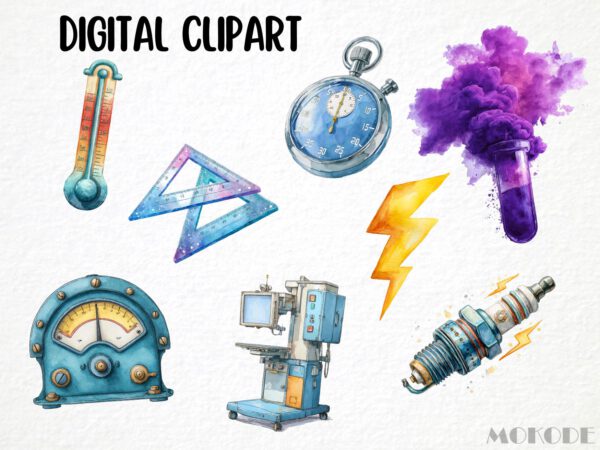 Science Lab Clipart 89 Png, Physics Watercolor Radioactive Atom Illustration, Chemistry Class Experiment, Maths Formula Digital Download - Image 5