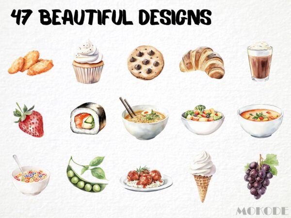 Watercolor Food Clipart 47 Png, Cute Breakfast, Kids Illustration, Junk Food, Healthy Veggies, Fruits Clipart Digital Prints, Commercial Use - Image 4